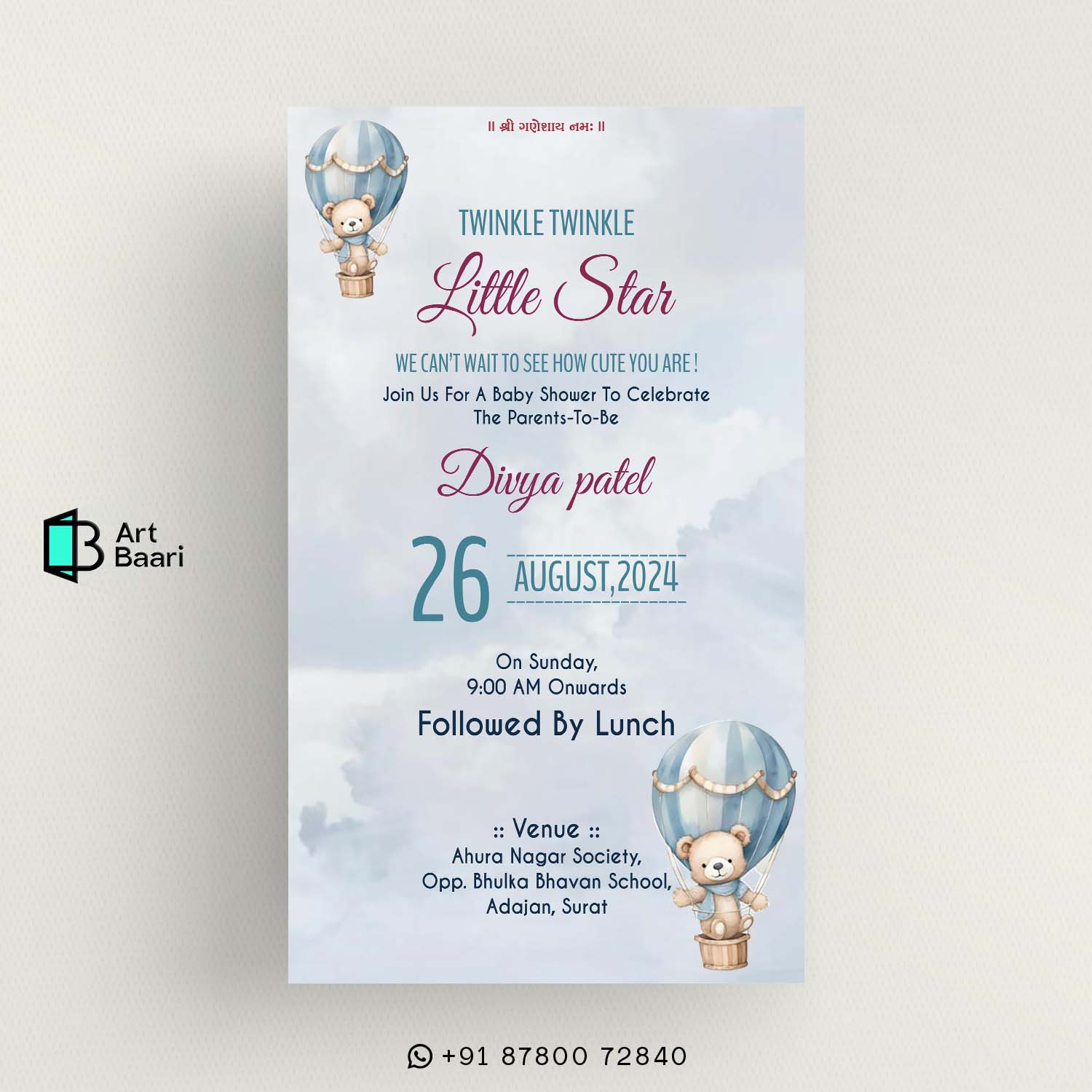 Godh Bharai; Simant Sanskar; Simant Vidhi Gujarati; Baby Shower Ceremony; invitation card; in gujarati language; Baby Announcement invitation card; in english language; with shoes; Baby welcome party invitation; video in English; Seemantham Ceremony; Oti bharan; with couple photo; Gujarati; Hindi; Kutchi; Surati; Jain; Hinduism; Islam; Christianity; Sikhism; Buddhism; Jainism; Dohale jevan invitation card in; Template; Free; Canva; Free and customizable baby shower; Baby Shower Invitations Free Templates; Matrutv; Simant sanksar; Desi; Amantan; Patrika; Kankotri; Valaikappu invitation card; Royal Baby Shower Invitations; Valaikaappu Baby Shower ceremony invitation card in tamil language; Greeting; Island; unique baby shower invitation card; background baby shower invitation card; template background baby shower invitation card; baby shower card background; Sample; Pink; And; Sky blue; baby shower card congratulations; Golden ratio designed; Art; Baari; art baari; #artbaari; No.1; Top; Best; Design; Tamplate; Top 10; Grate; Fancy; New; Trending; Personalised; 1 2 3 4 5 6 7 8 9 10 11 12 13 14 15 16 17 18 19 20 21 22 23 24 25 26 27 28 29 30 31 32 33 34 35 36 37 38 39 40 41 42 43 44 45 46 47 48 49 50 51 52 53 54 55 56 57 58 59 60 61 62 63 64 65 66 67 68 69 70 71 72 73 74 75 76 77 78 79 80 81 82 83 84 85 86 87 88 89 90 91 92 93 94 95 96 97 98 99 100; Digitalinvitation; Einvit; Onlineinvitation; Savethedate; Invitationdesign; Digitalart; Graphicdesign; Paperlessinvitation; Ecofriendlyinvitation; Virtualparty; Onlineevent; Wedding; Birthday; Online; RSVP; Wording; Ideas; Maker; #weddinginvitation; youtube; facebook; whatsapp web; translate; google; instagram; ig; amazon; gmail; google translate; e invite; online invitation; digital invitation; wedding e invite; free e invite; e invite template; birthday e invite; e invitation card; e invite maker; digital Baby Shower Invitation | Invitación a Baby Shower Digital | Invitation à une Baby Shower Digitale | Digitale Baby Shower Einladung | Invito al Baby Shower Digitale | Convite de Chá de Bebê Digital | Digitale Baby Shower Uitnodiging | 数字化婴儿派对邀请 | デジタルベビーシャワー招待 | Цифровое Приглашение на Вечеринку для Будущей Мамы | دعوة لحفل استقبال المولود الرقمي | डिजिटल बेबी शॉवर निमंत्रण | ડિજિટલ બેબી શાવર આમંત્રણ; e invite design; invitation video maker; online invitation card; wedding invitation video maker; free online invitation maker; indian wedding e invite; e card; anniversary e invite; baby shower e invite; housewarming e invite; engagement e invite; English; Mandarin Chinese; Spanish; French; Standard Arabic; Bengali; Russian; Portuguese; Indonesian; Urdu; German; Japanese; Marathi; Telugu; Turkish; Tamil; Vietnamese; Wu Chinese; Korean; simant sanskar card in gujarati; સીમંત સંસ્કાર કાર્ડ | | સીમંત સંસ્કાર આમંત્રણ પત્રિકા | | ગુજરાતી સીમંત સંસ્કાર કાર્ડ | | સીમંત સંસ્કાર કાર્ડ ડિઝાઇન | | સીમંત સંસ્કાર કાર્ડ વર્ડિંગ | | સીમંત સંસ્કાર કાર્ડ ટેમ્પ્લેટ | | સીમંત સંસ્કાર કાર્ડ PDF | | સીમંત સંસ્કાર કાર્ડ ઓનલાઇન | | સીમંત સંસ્કાર કાર્ડ નિઃશુલ્ક ડાઉનલોડ | | સીમંત સંસ્કાર કાર્ડ બનાવવાની રીત | | સીમંત સંસ્કાર શુભેચ્છા સંદેશ | | સીમંત સંસ્કાર ઉજવણી | | સીમંત સંસ્કાર વિધિ | | સીમંત સંસ્કાર મહત્વ | | સીમંત સંસ્કાર સંસ્કૃતિ | | સીમંત સંસ્કાર પરંપરા | | સીમંત સંસ્કાર રિવાજો | | સીમંત સંસ્કાર ગીતો | | સીમંત સંસ્કાર ભોજન | | સીમંત સંસ્કાર ભેટ સૂચનો | | સીમંત સંસ્કાર સજાવટ | | સીમંત સંસ્કાર ફોટોગ્રાફી | | સીમંત સંસ્કાર વિડિયોગ્રાફી | | સીમંત સંસ્કાર આયોજન | | સીમંત સંસ્કાર ચેકલિસ્ટ | | સીમંત સંસ્કાર ટિપ્સ | | સીમંત સંસ્કાર માહિતી | | સીમંત સંસ્કાર સમાચાર | | સીમંત સંસ્કાર બ્લોગ | | સીમંત સંસ્કાર વેબસાઇટ | | સીમંત સંસ્કાર એપ્લિકેશન | | સીમંત સંસ્કાર સોશિયલ મીડિયા | | સીમંત સંસ્કાર હેશટેગ | | સીમંત સંસ્કાર ઇન્ફોગ્રાફિક | | સીમંત સંસ્કાર પ્રેઝન્ટેશન | | સીમંત સંસ્કાર વર્કશોપ | | સીમંત સંસ્કાર સેમિનાર | | સીમંત સંસ્કાર કોન્ફરન્સ | | સીમંત સંસ્કાર પુસ્તકો | | સીમંત સંસ્કાર લેખો | | સીમંત સંસ્કાર સંશોધન | | સીમંત સંસ્કાર શિક્ષણ | | સીમંત સંસ્કાર તાલીમ | | સીમંત સંસ્કાર સલાહ | | સીમંત સંસ્કાર સેવાઓ | | સીમંત સંસ્કાર ઉત્પાદનો | | સીમંત સંસ્કાર બજાર | | સીમંત સંસ્કાર ઉદ્યોગ | | સીમંત સંસ્કાર વ્યવસાય | | સીમંત સંસ્કાર કારકિર્દી | | સીમંત સંસ્કાર સમુદાય | | સીમંત સંસ્કાર નેટવર્ક | | સીમંત સંસ્કાર સંગઠન | | સીમંત સંસ્કાર ચેરિટી | | સીમંત સંસ્કાર ફાઉન્ડેશન | | સીમંત સંસ્કાર ટ્રસ્ટ | | સીમંત સંસ્કાર એવોર્ડ | | સીમંત સંસ્કાર સન્માન | | સીમંત સંસ્કાર સિદ્ધિઓ | | સીમંત સંસ્કાર સફળતાની વાર્તાઓ | | સીમંત સંસ્કાર પ્રેરણા | | સીમંત સંસ્કાર સંદેશા |; ગોધ ભારાઈ; સિમંત સંસ્કાર; સિમંત વિધિ; બેબી શાવર સમારોહ; આમંત્રણ કાર્ડ; ગુજરાતી ભાષામાં; બેબી જાહેરાત આમંત્રણ કાર્ડ; અંગ્રેજી ભાષામાં; પગરખાં સાથે; બેબી સ્વાગત પાર્ટી આમંત્રણ; અંગ્રેજીમાં વિડિયો; સીમંતમ સમારોહ; ઓટી ભરણ; દંપતીના ફોટા સાથે; ગુજરાતી; હિન્દી; કચ્છી; સુરતી; જૈન; ડોહલે જીવન આમંત્રણ કાર્ડ માં; ઢાંચો; મફત; કેનવા; મફત અને કસ્ટમાઇઝ બેબી શાવર; બેબી શાવર આમંત્રણો મફત નમૂનાઓ; માતૃત્વ; સિમંત સંસાર; દેશી; અમંતાન; પત્રિકા; કંકોત્રી; વલાઈકપ્પુ આઈ; Valaikaappu Baby Shower ceremony invitation card in tamil langua; 1 2 3 4 5 6 7 8 9 10 11 12 13 14 15 16 17 18 19 20 21 22 23 24 2; digital Baby Shower Invitation | Invitación a Baby Shower Digit; સીમંત સંસ્કાર કાર્ડ | | સી; બેબી જાહેરાત આમંત્રણ કા; બેબી સ્વાગત પાર્ટી આમંત; ડોહલે જીવન આમંત્રણ કાર્; મફત અને કસ્ટમાઇઝ બેબી શા; બેબી શાવર આમંત્રણો મફત ન;